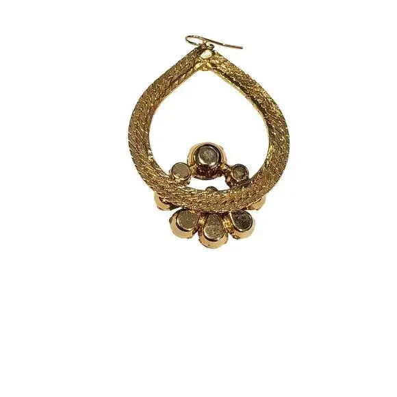 Vintage Gold Tone Dangle Earrings Teardrop Chain Purple Rhinestone Floral - Picture 3 of 9